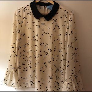 CeCe white and Black Floral Blouse